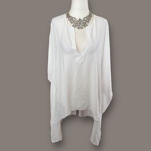 BCBGMAXAZRIA White Chiffon Hi Lo Kaftan Top M/L